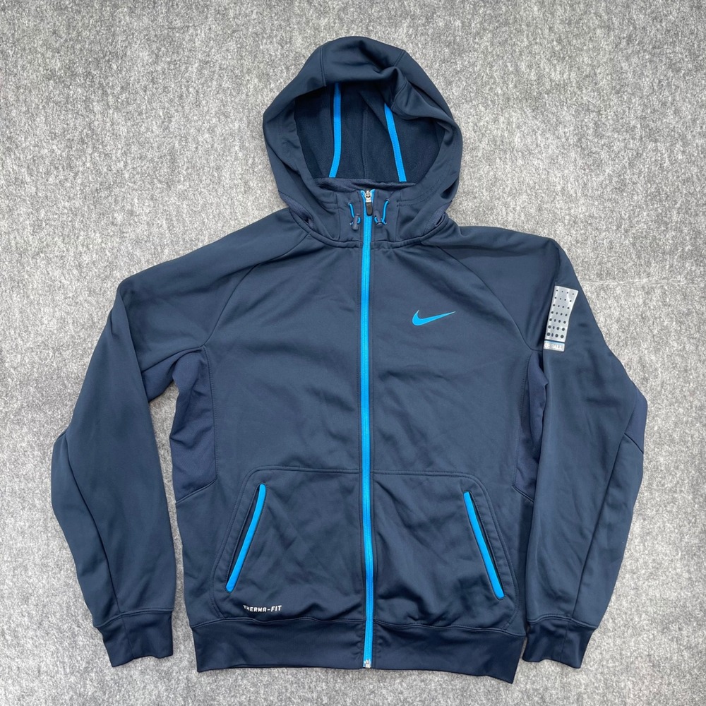 Nike Therma-FIT Hoodie Mens Medium Blue Basketball Fleece Full Zip